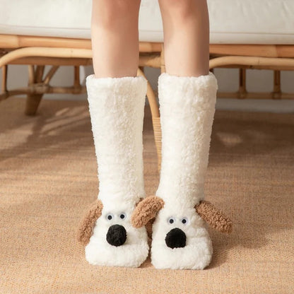 Soft Dog Print Fuzzy Socks Winter Leg Warmer