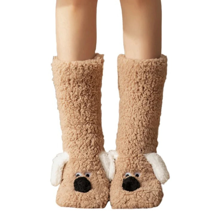 Soft Dog Print Fuzzy Socks Winter Leg Warmer