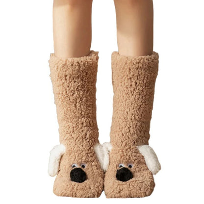 Soft Dog Print Fuzzy Socks Winter Leg Warmer