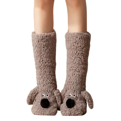 Soft Dog Print Fuzzy Socks Winter Leg Warmer