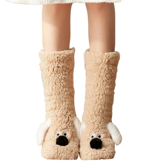 Soft Dog Print Fuzzy Socks Winter Leg Warmer