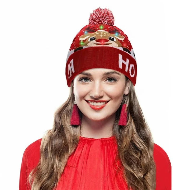 Knitted Christmas Hat LED Light Up Flashing and Warm