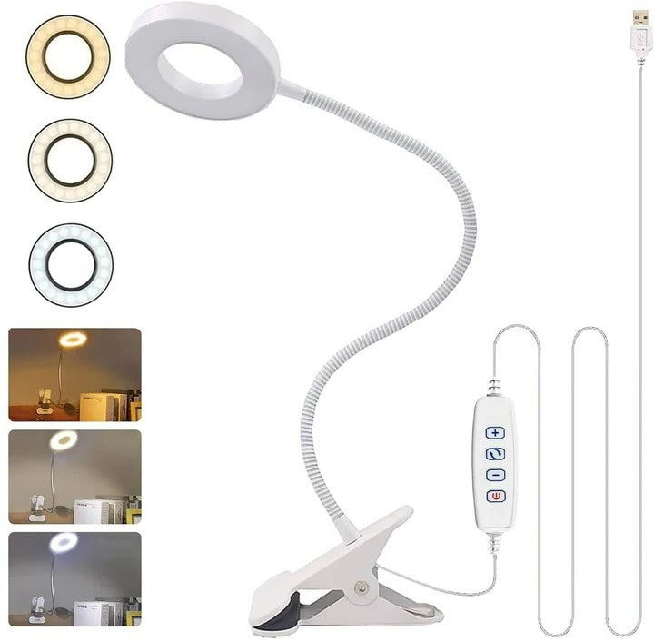 Dimmable LED Clamp On Desk Lamp 360° Flexible for Reading