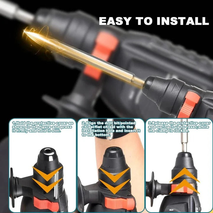 Brushless Cordless Rotary Hammer Drill with Ergonomic Grip and Rapid Charging