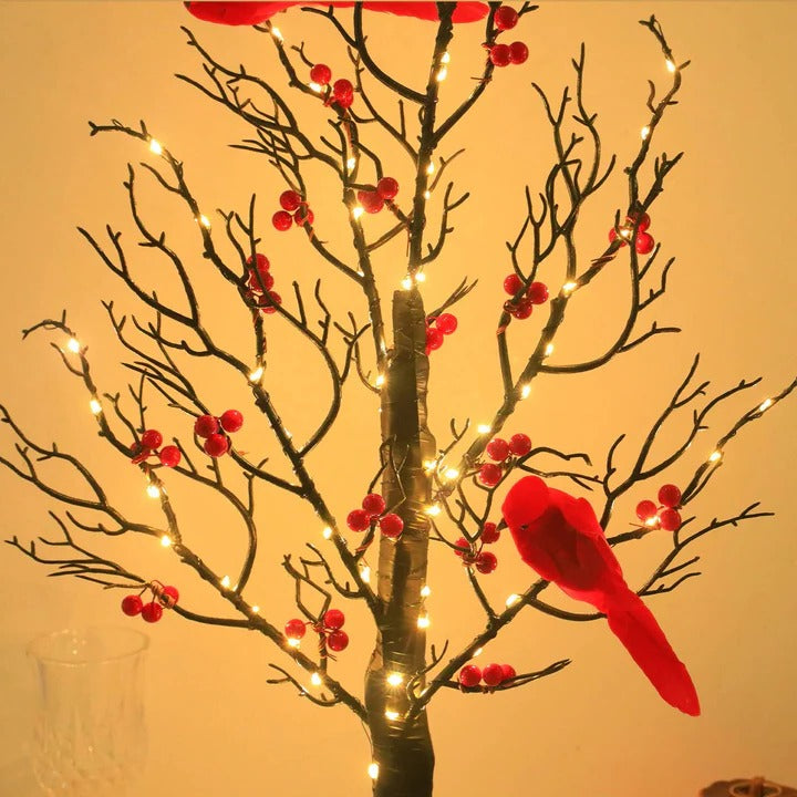 Warm White Glowing Tree and Festive Desktop Decor