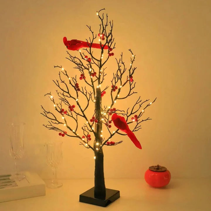 Warm White Glowing Tree and Festive Desktop Decor