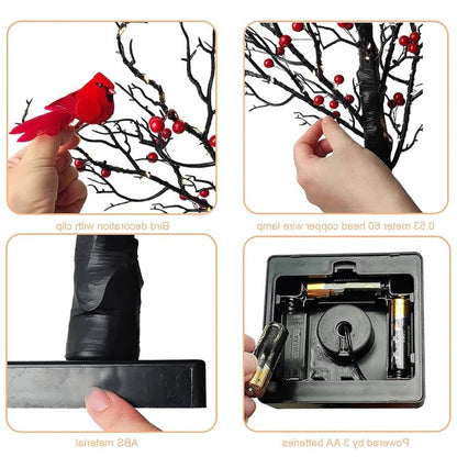 Warm White Glowing Tree and Festive Desktop Decor