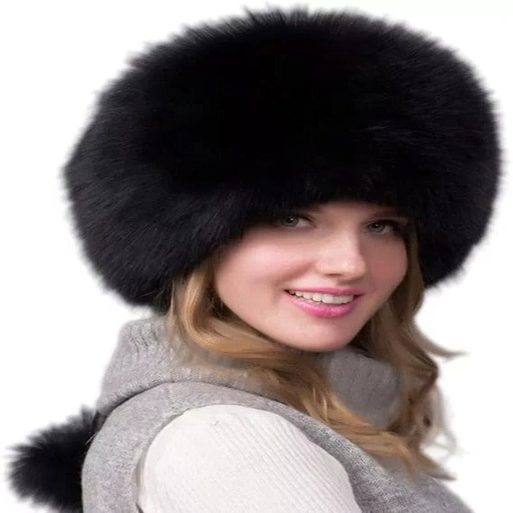 Thick Fox Fur Cap with Earmuffs and Winter Warm Hat