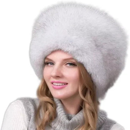 Thick Fox Fur Cap with Earmuffs and Winter Warm Hat