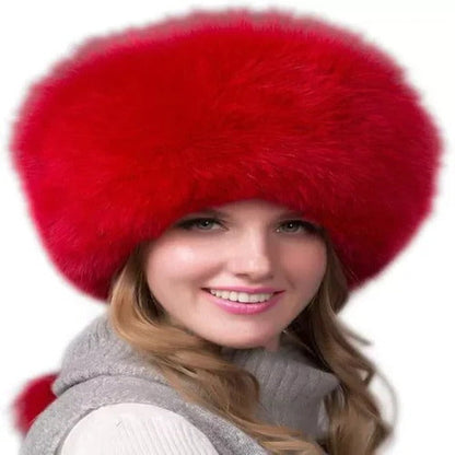 Thick Fox Fur Cap with Earmuffs and Winter Warm Hat
