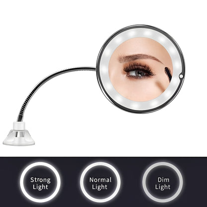 Lighted 10X Magnifying Flexible Mirror with 360 Degree Rotation