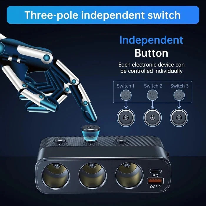 Heavy Duty 7-in-1 Car Cigarette Lighter Adapter with LED Voltage Display