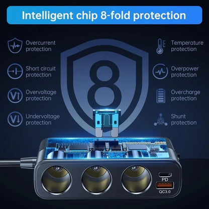 Heavy Duty 7-in-1 Car Cigarette Lighter Adapter with LED Voltage Display