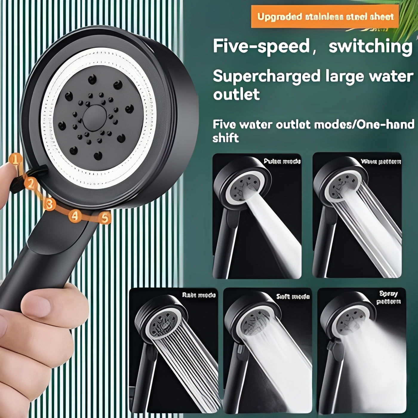 Universal High Pressure Shower Head with Hose and 5 Spray Settings