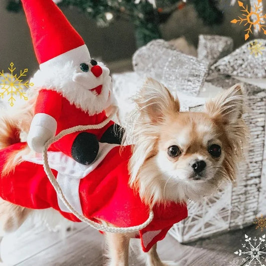 Funny Santa Riding Dog Christmas Costume and Lightweight Saddle Design and Soft Fabric