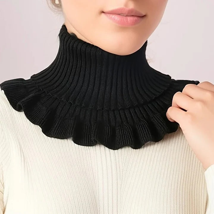 Elegant Women’s Knitted Turtleneck Scarf with Side Split and Versatile Draping