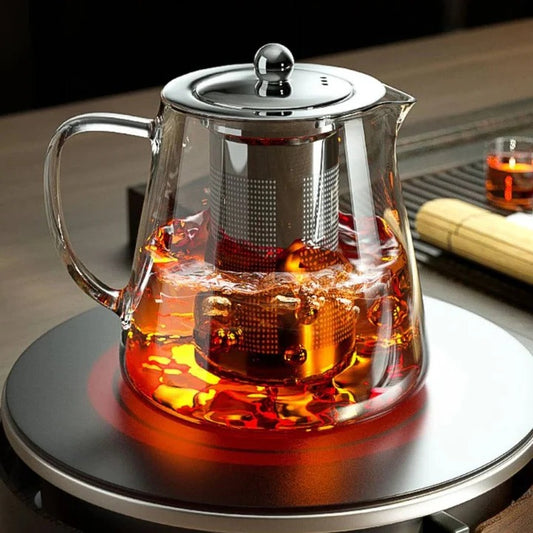 Heat Resistant Glass Teapot for Loose Leaf Tea with Brushed Metal Accents