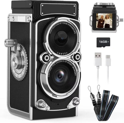 Vintage Style Digital Camera for Photography with Rechargeable Battery and Built-in Flash
