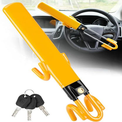 Adjustable Car Steering Wheel Lock with Hardened Steel Bar and Self Locking Feature