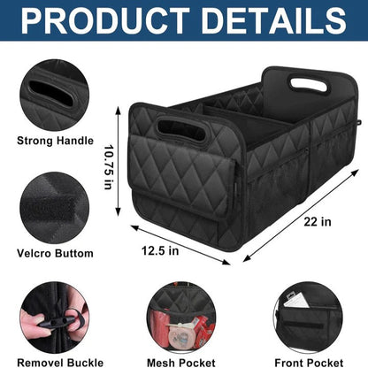 Car Trunk Storage Bag with Internal Subdividers and Hook and Loop Fasteners