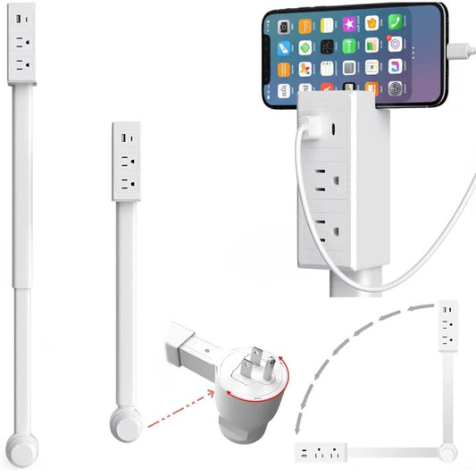Rotatable Multi-Port Wall Adapter with Telescopic Arm - 2 AC, USB-A & USB-C