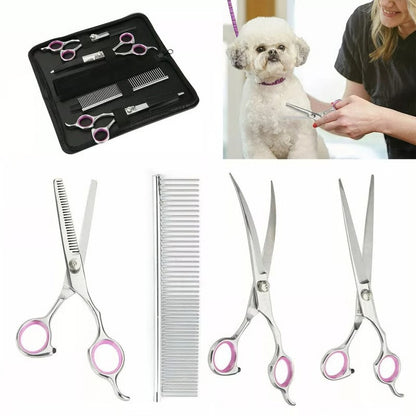 Pet Grooming Set with 7 Inch Stainless Steel Scissor