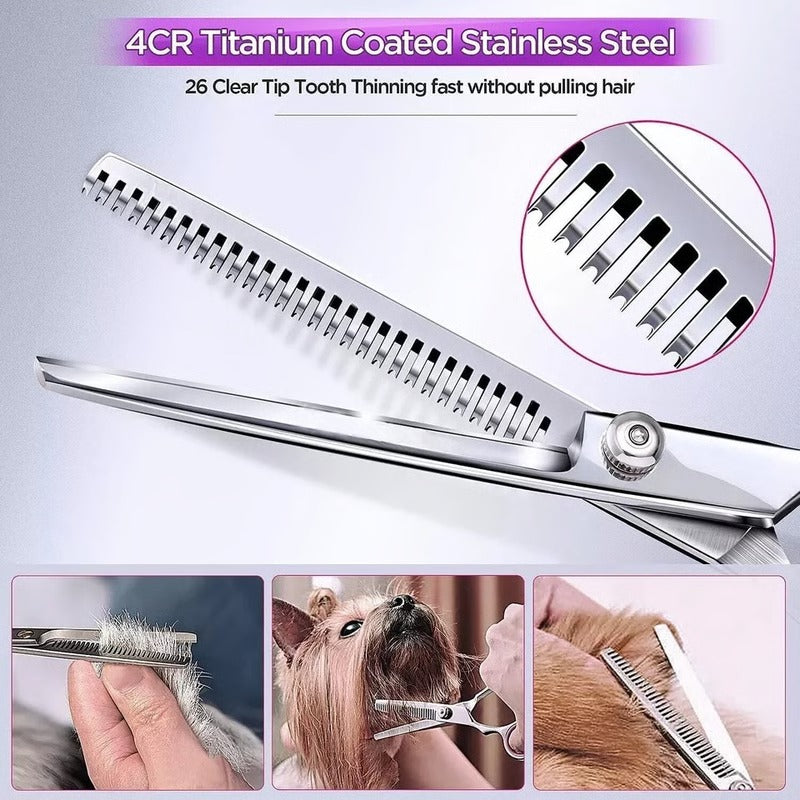 Pet Grooming Set with 7 Inch Stainless Steel Scissor