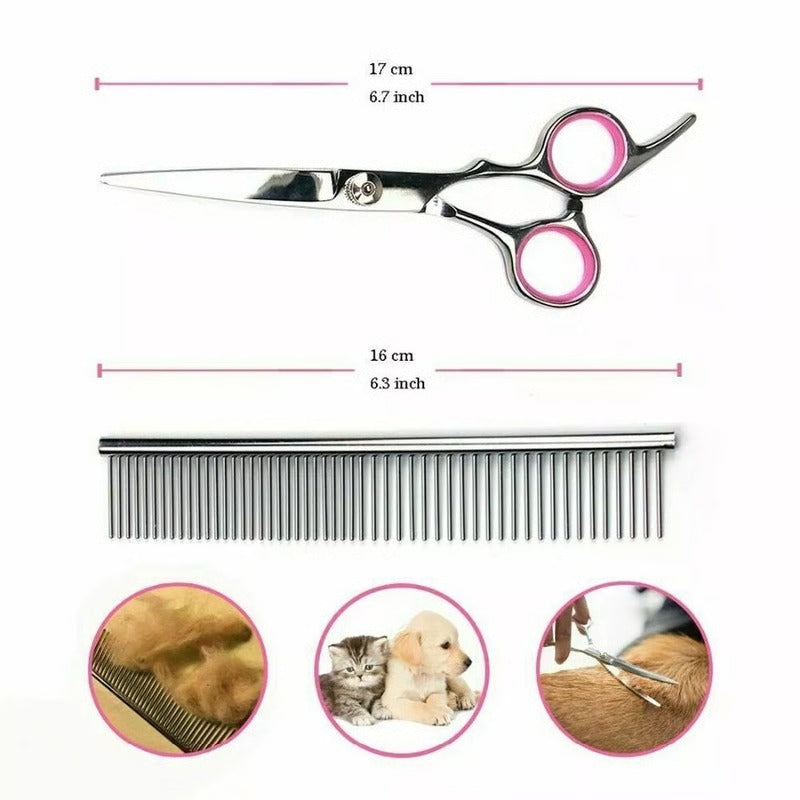 Pet Grooming Set with 7 Inch Stainless Steel Scissor