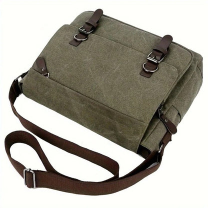 Mens Sling Bag with Canvas Satchel Design and Messenger Style Layout and Integrated Zipper Closures
