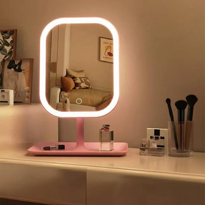 Portable Cosmetic Mirror With Lights and High Definition Glass and USB Charging Port and Compact Stand