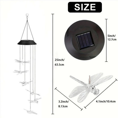 Wind Chimes with Solar Power Collection and Internal Rechargeable Battery and Metallic Resonating Tubes and Decorative Hang Hook