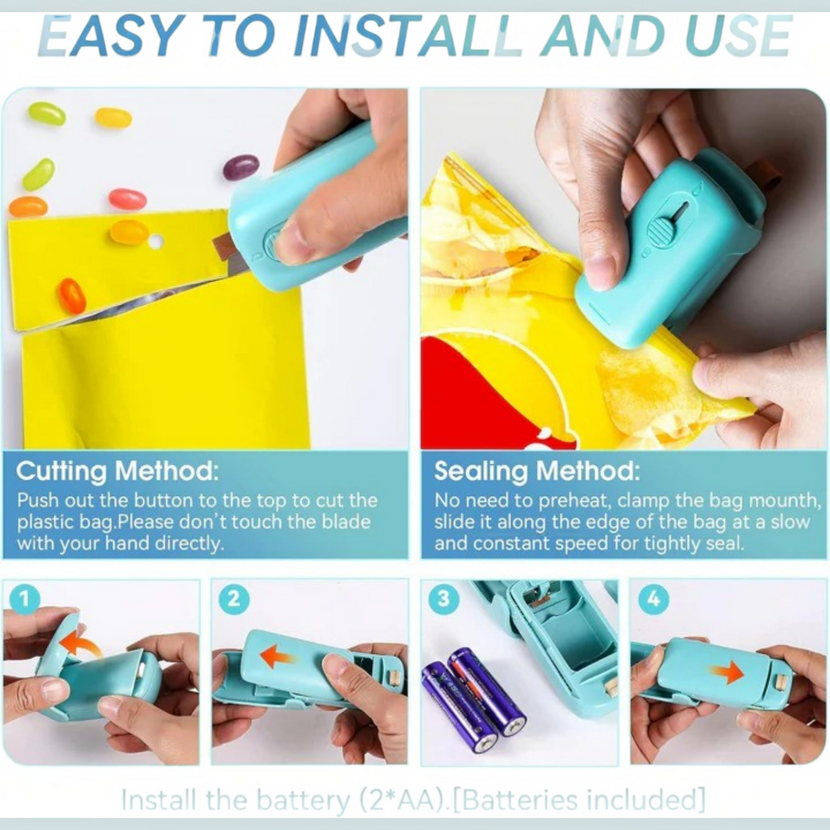 Portable Bag Sealer and Cutter, Battery Powered Heat Sealer for Food Storage