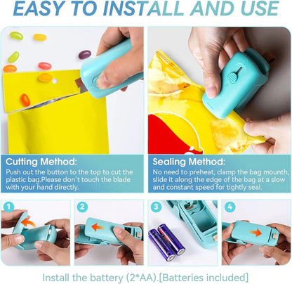 Portable Bag Sealer and Cutter, Battery Powered Heat Sealer for Food Storage