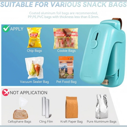 Portable Bag Sealer and Cutter, Battery Powered Heat Sealer for Food Storage