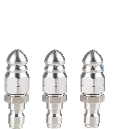 Sewer Jetter Nozzle, Pressure Washer Drain Cleaning Tip, Quarter Inch Quick Connect, Stainless Steel