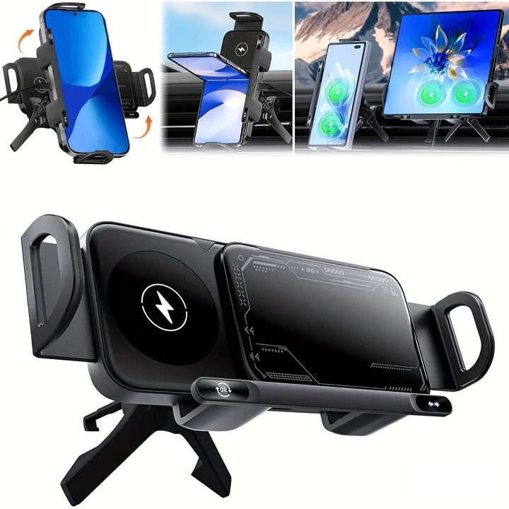 Wireless Car Charger Mount, Auto Clamping Phone Holder, Dual Coil Fast Charging, Air Vent Clip