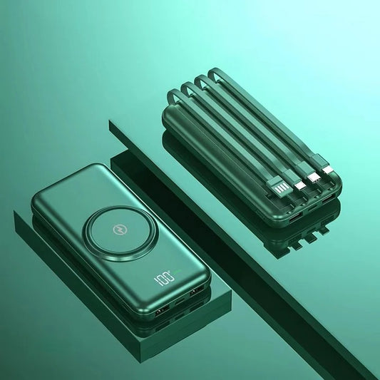 20000mAh Power Bank, Portable Phone Charger, Built In Cables, Wireless Charging