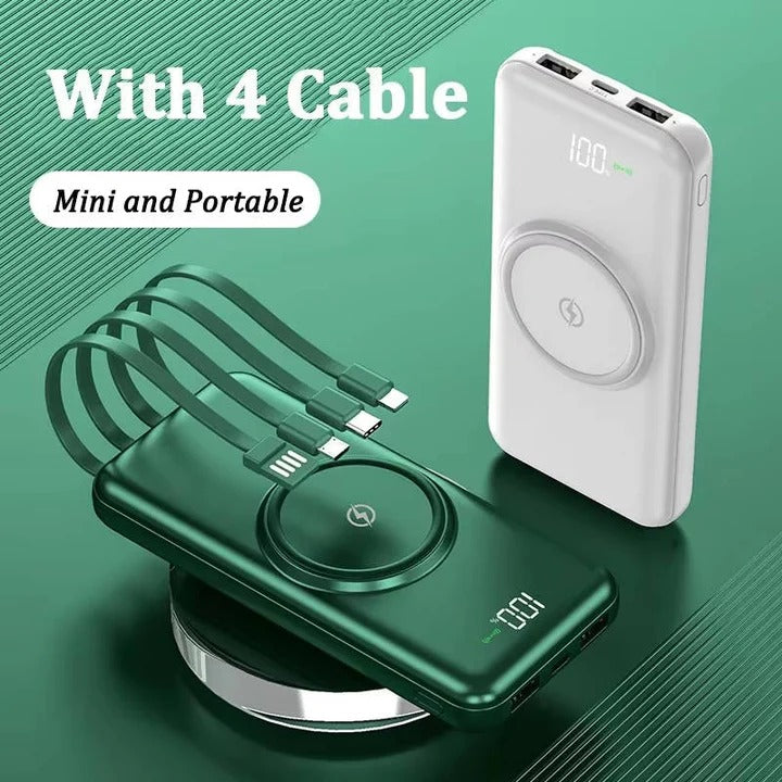 20000mAh Power Bank, Portable Phone Charger, Built In Cables, Wireless Charging