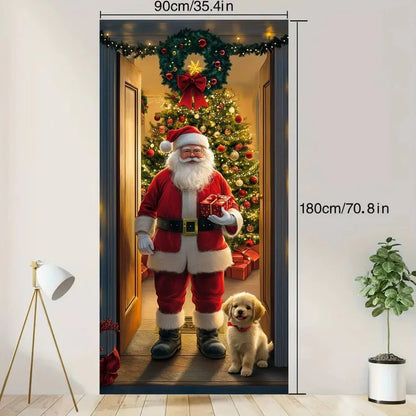 Christmas Door Mural Sticker, 3D Holiday Decal, Waterproof PVC, Peel and Stick Cover