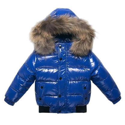 Kids Winter Parka, Down Insulated Jacket, Real Fur Hood Trim, Water Resistant Shell