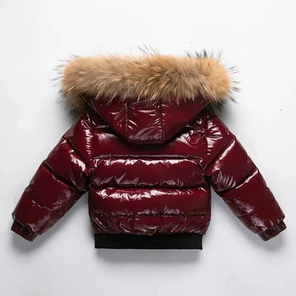 Kids Winter Parka, Down Insulated Jacket, Real Fur Hood Trim, Water Resistant Shell