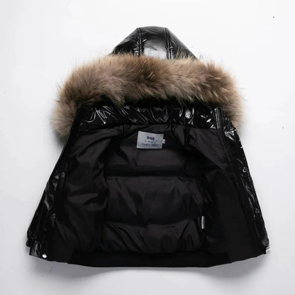 Kids Winter Parka, Down Insulated Jacket, Real Fur Hood Trim, Water Resistant Shell