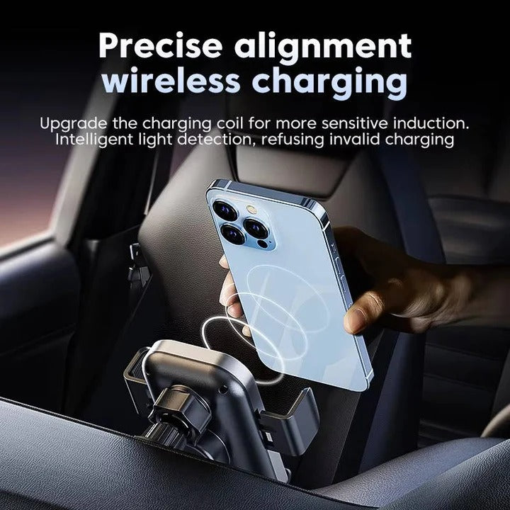 15W Wireless Car Charger Mount, Auto Clamping Phone Holder, Dashboard and Vent Clip