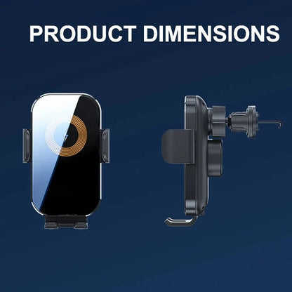 15W Wireless Car Charger Mount, Auto Clamping Phone Holder, Dashboard and Vent Clip