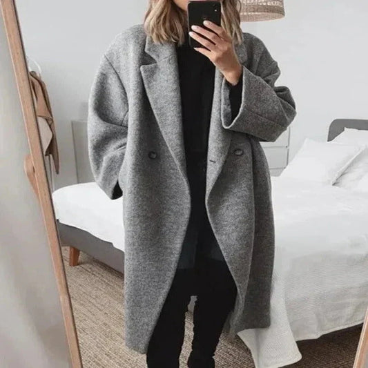 Women's Oversized Cashmere Coat and Stylish Lapel Collar Overcoat