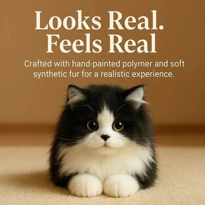 Black and White Plush Cat with Lifelike Features