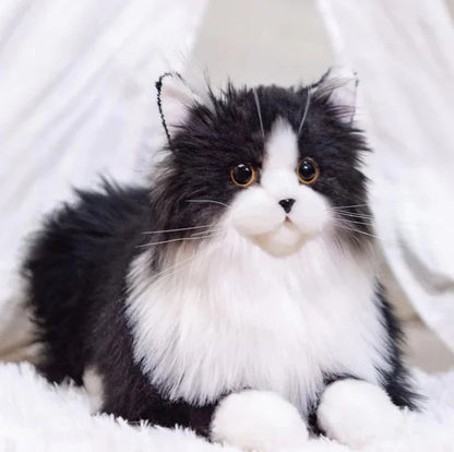 Black and White Plush Cat with Lifelike Features