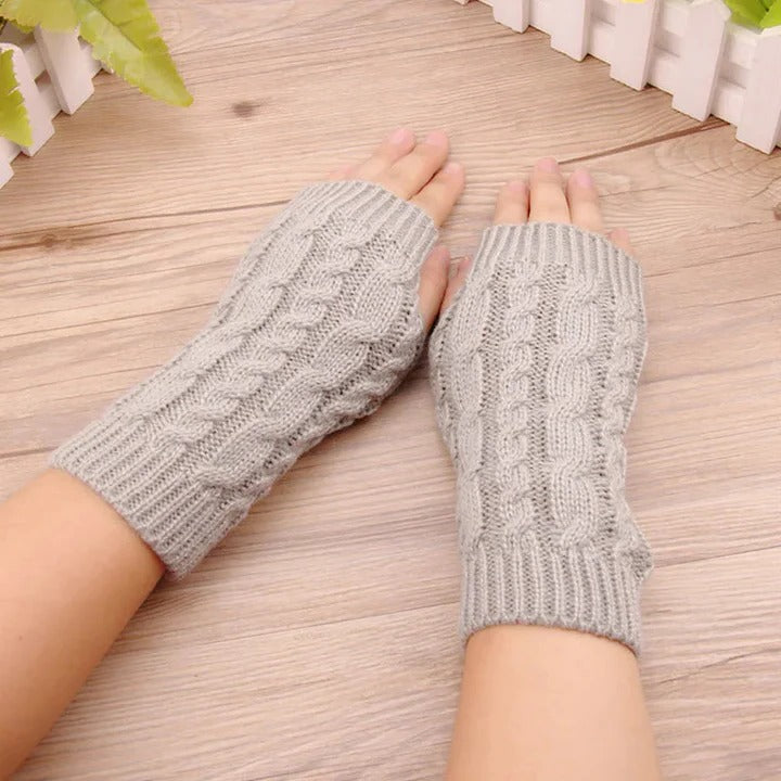 Women's Knit Fingerless Gloves, Fleece Lined Thermal Hand Warmers with Extended Wrist Cuff