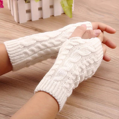 Women's Knit Fingerless Gloves, Fleece Lined Thermal Hand Warmers with Extended Wrist Cuff