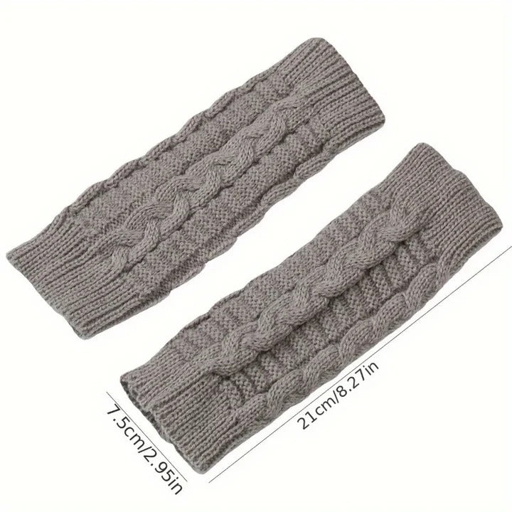 Women's Knit Fingerless Gloves, Fleece Lined Thermal Hand Warmers with Extended Wrist Cuff